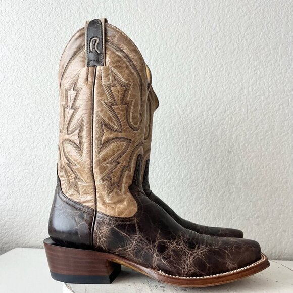 Rod Patrick Mens Cowboy Boots 9.5AA Antique Mocha Bison Brown Western Blunt Toe - Picture 2 of 12